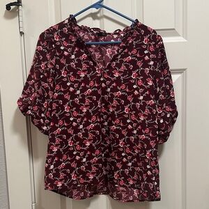 Ann Taylor Factory Burgundy, Red, and White Floral Blouse